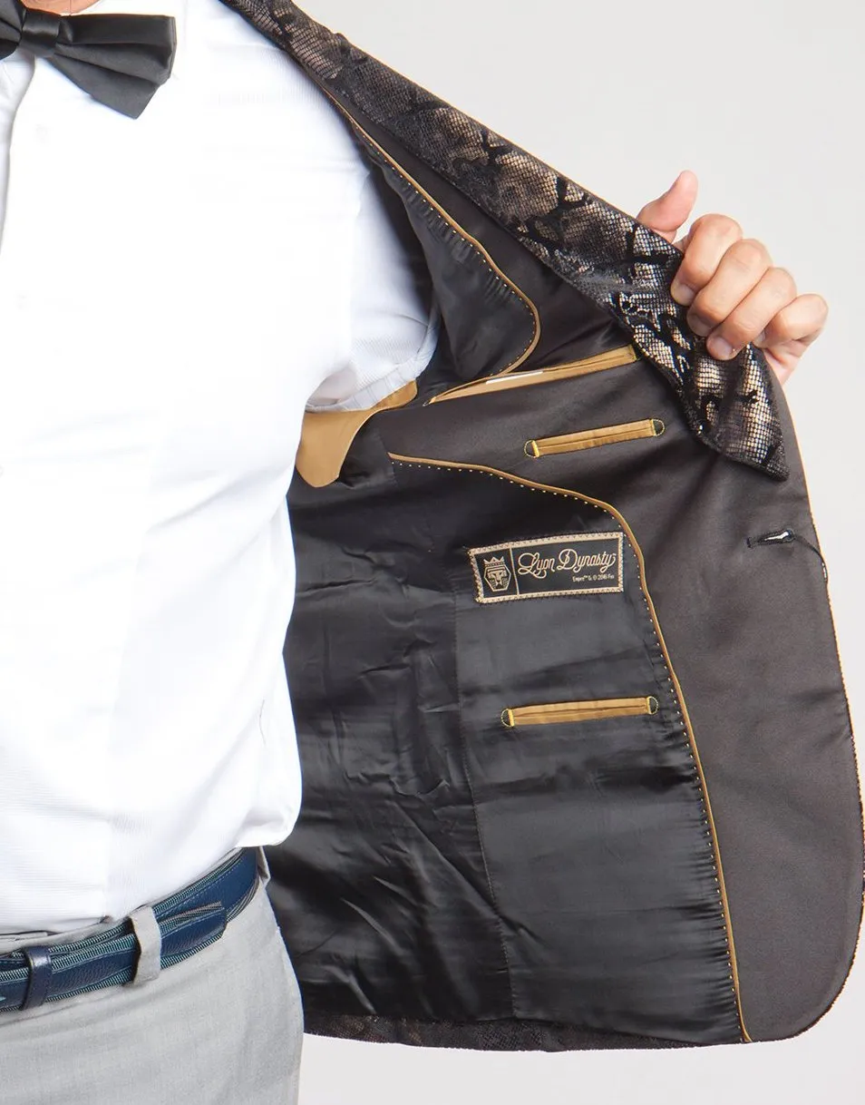 Empire Collection - Regular Fit Black and Gold with Fancy Metallic Pattern Sports Coat