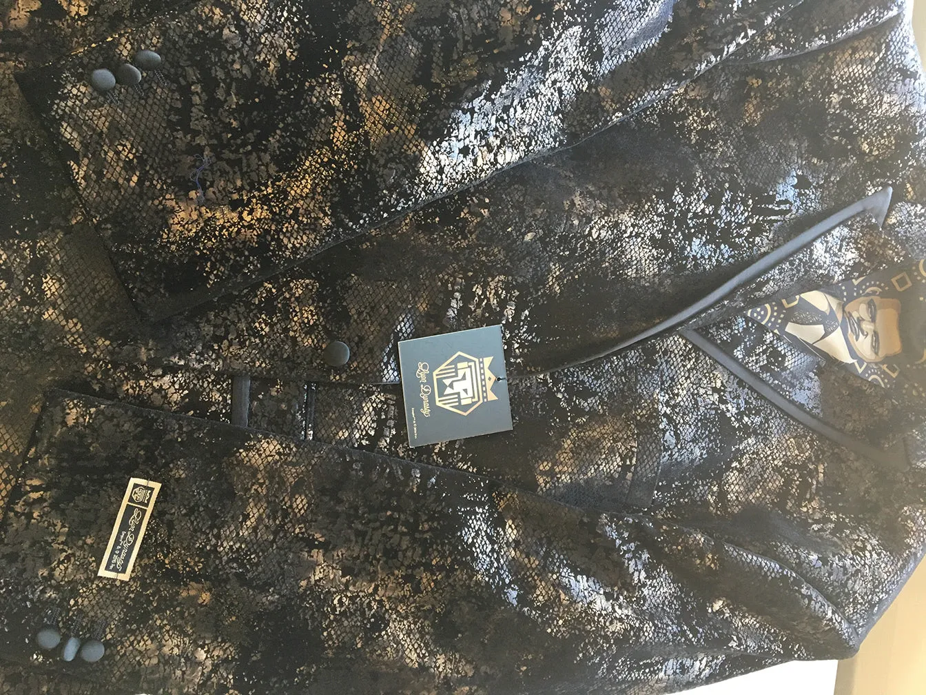 Empire Collection - Regular Fit Black and Gold with Fancy Metallic Pattern Sports Coat