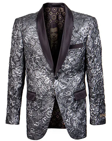 Empire Collection - Slim Fit Formal Dinner Show Blazer in Silver/Black