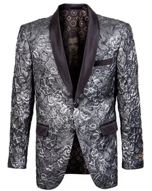 Empire Collection - Slim Fit Formal Dinner Show Blazer in Silver/Black