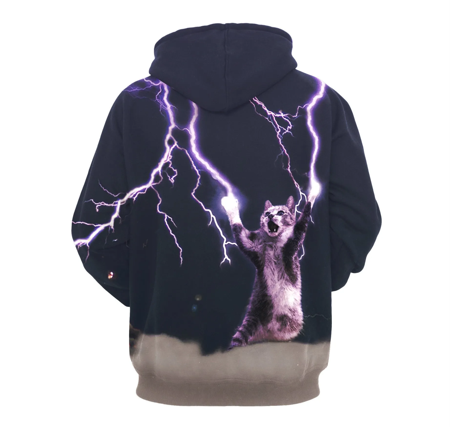 Galaxy Cat Print Drawstring Pocket Hoodie