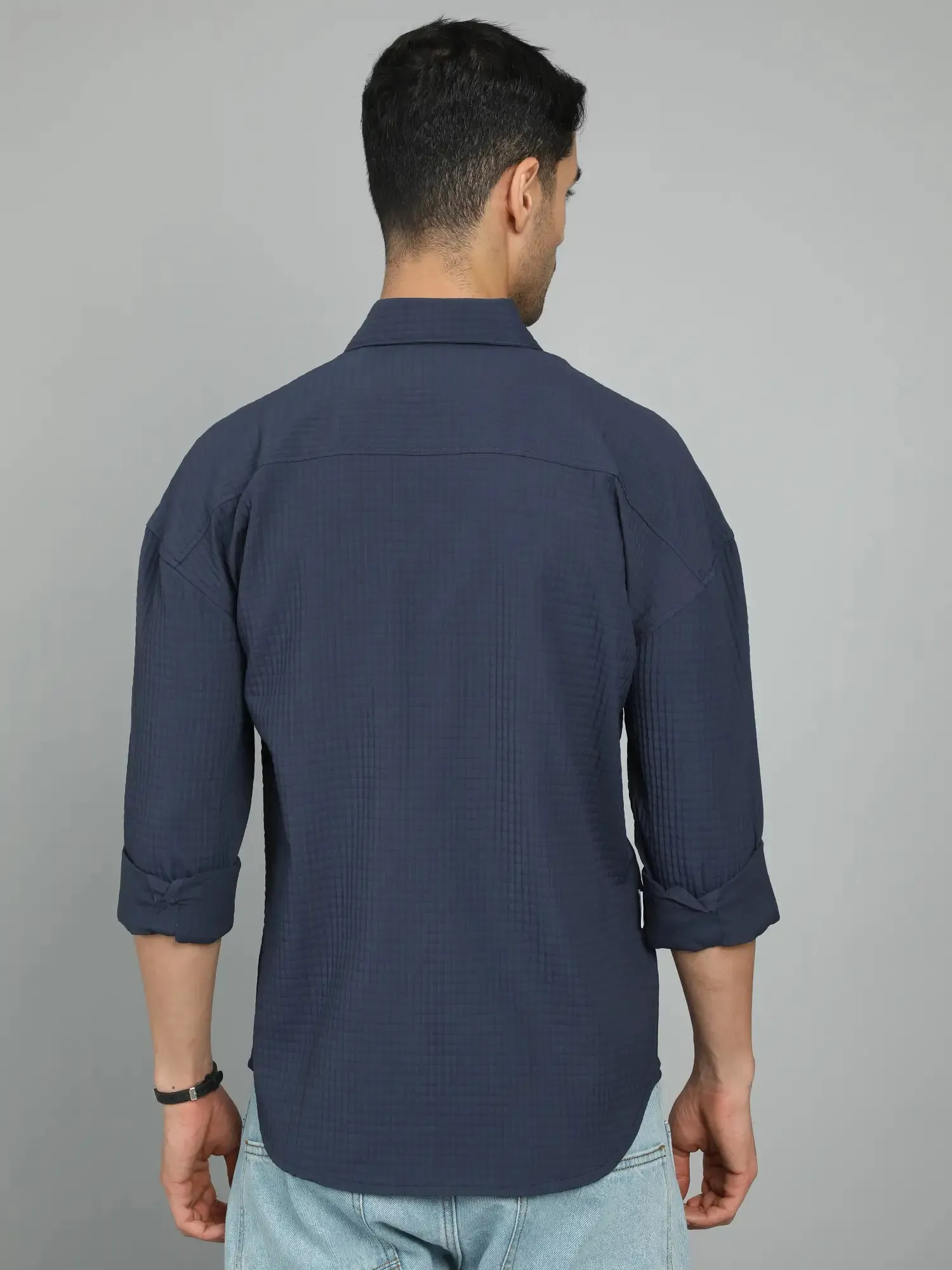 GET GROOVY NAVY-BLUE IMPORTED DROP SHOULDER SHIRT