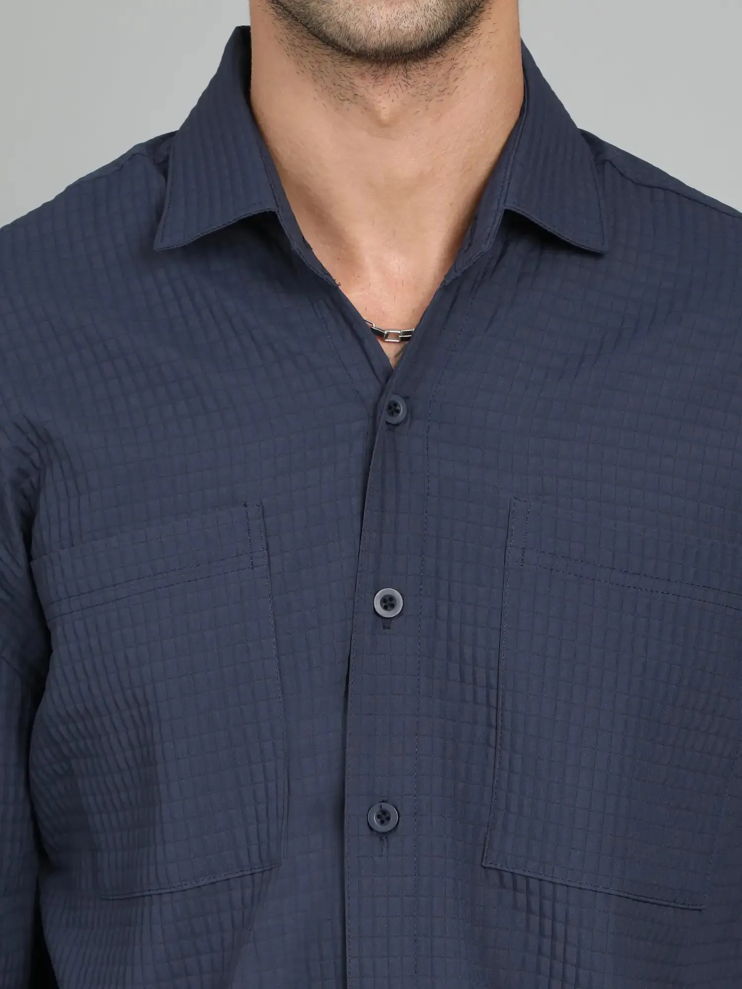 GET GROOVY NAVY-BLUE IMPORTED DROP SHOULDER SHIRT