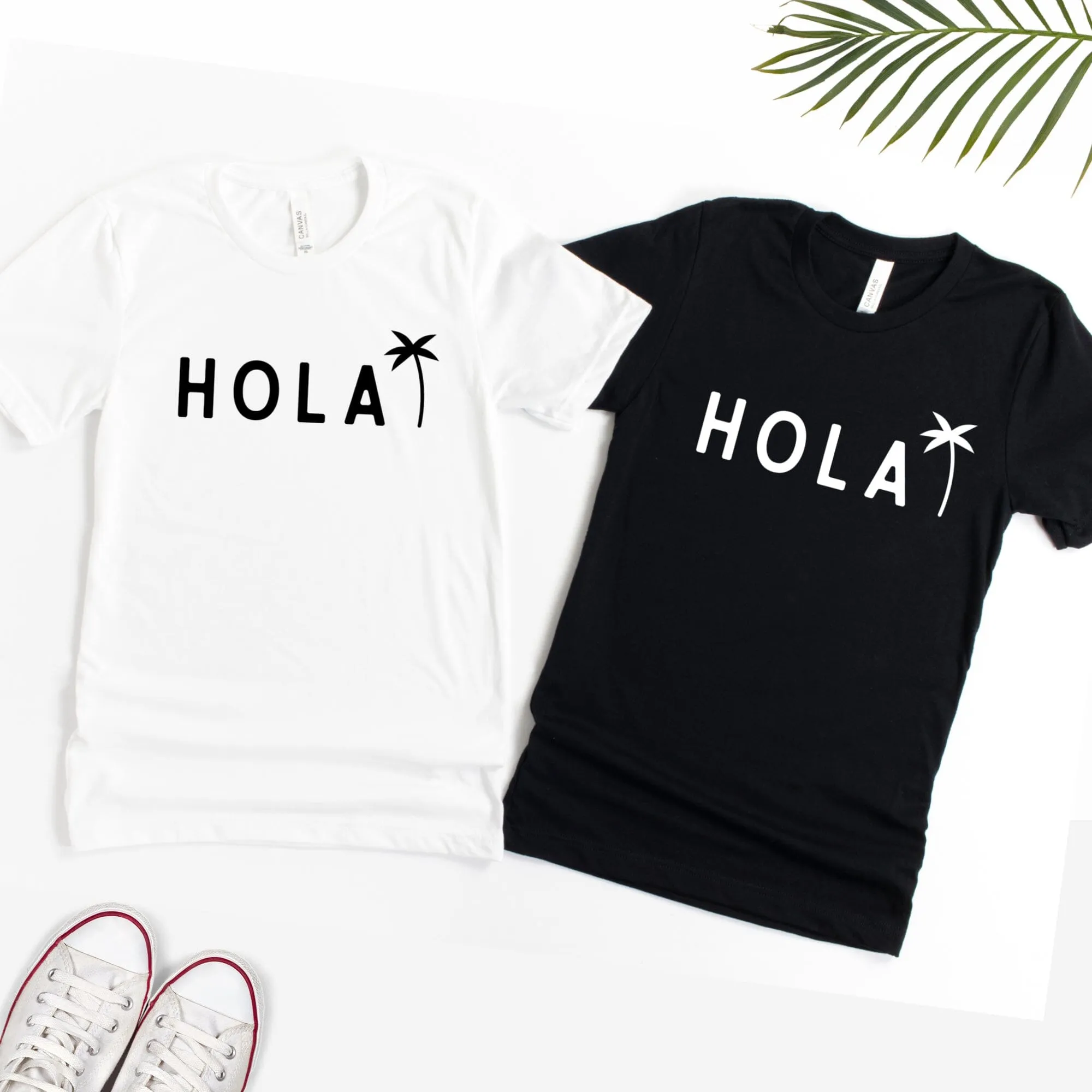 Hola T Shirt with Palm Tree in White