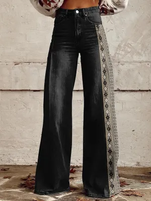 June - Wide Leg Pants with Black Stripe Print