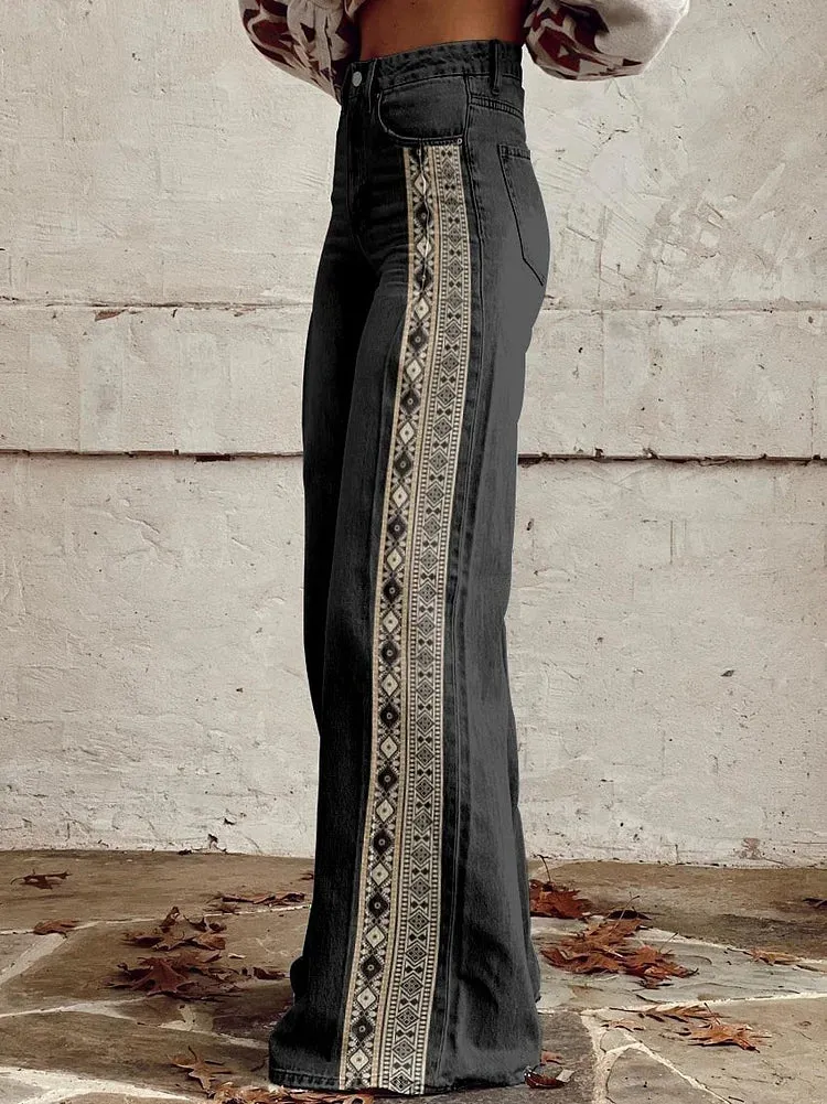 June - Wide Leg Pants with Black Stripe Print