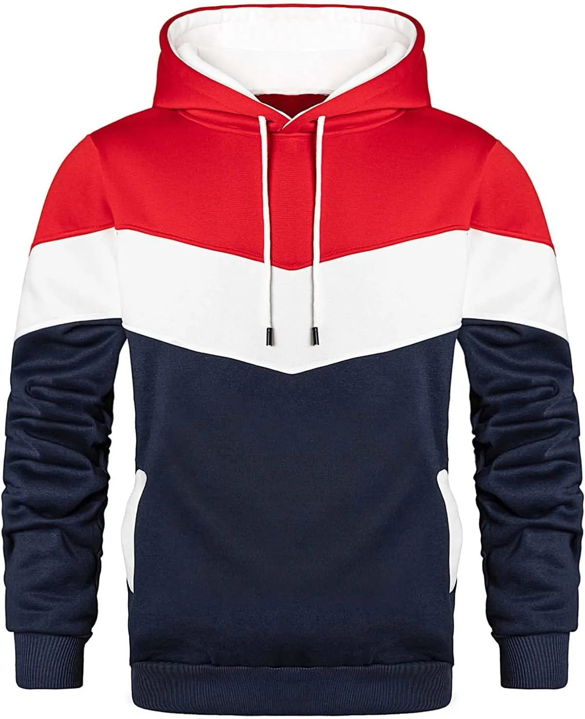 Keasmto Mens Hoodies Pullover Sweatshirt Color Block Fleece Long Sleeve Patchwork Casual Hoodie with Pockets