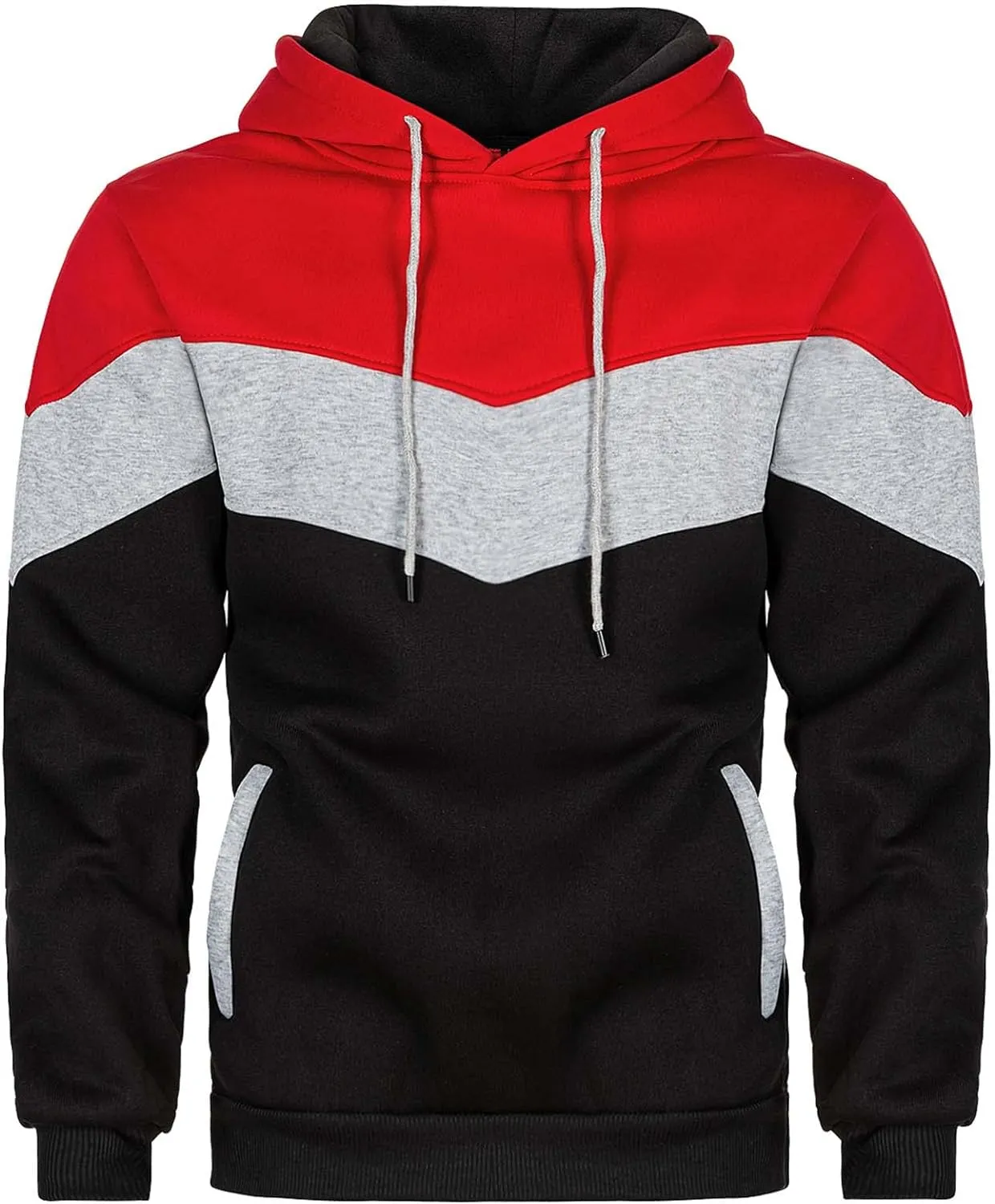 Keasmto Mens Hoodies Pullover Sweatshirt Color Block Fleece Long Sleeve Patchwork Casual Hoodie with Pockets