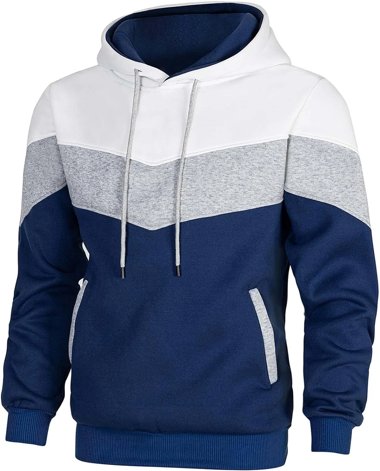 Keasmto Mens Hoodies Pullover Sweatshirt Color Block Fleece Long Sleeve Patchwork Casual Hoodie with Pockets