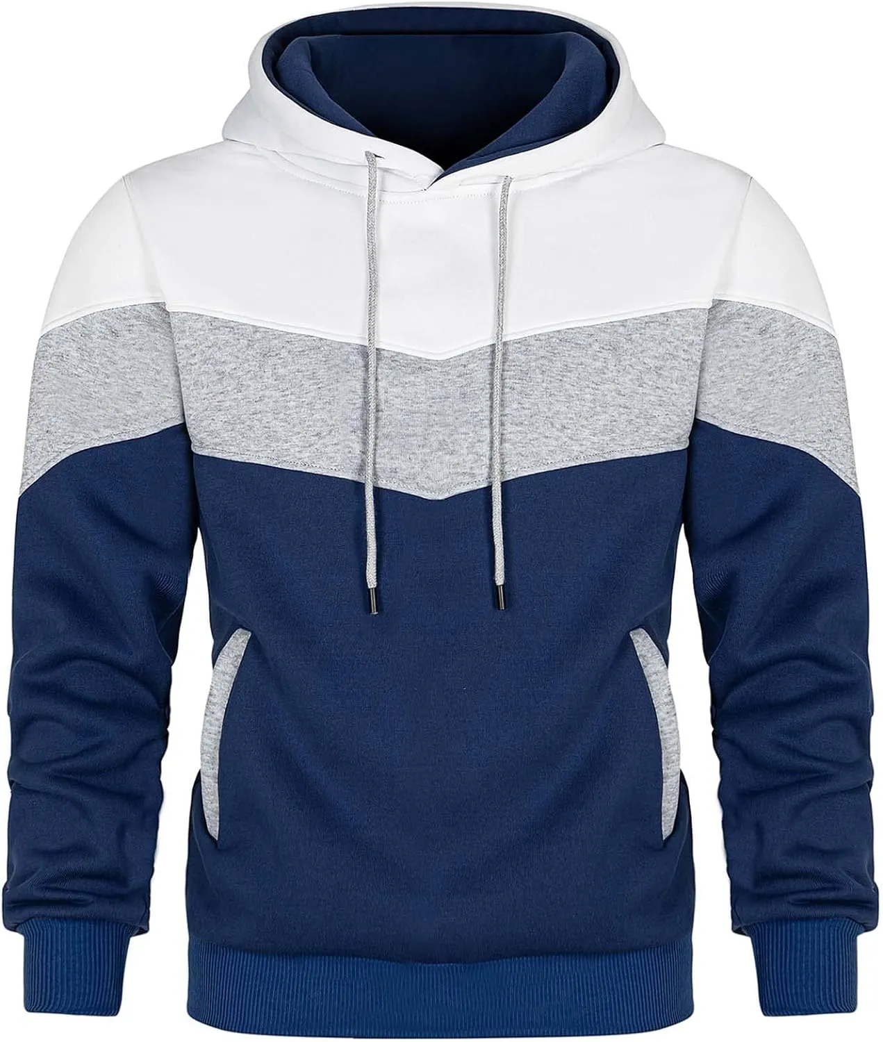 Keasmto Mens Hoodies Pullover Sweatshirt Color Block Fleece Long Sleeve Patchwork Casual Hoodie with Pockets