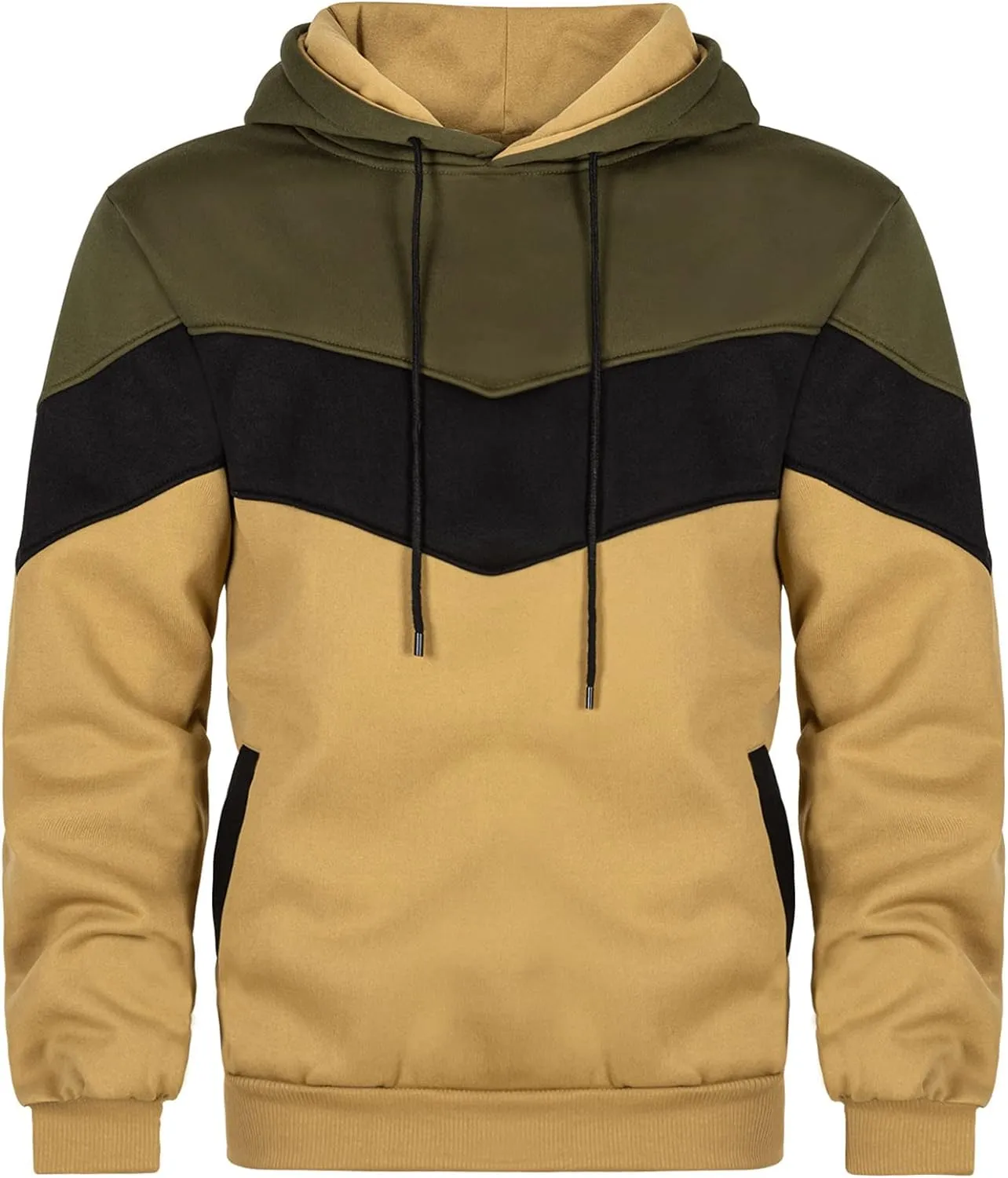 Keasmto Mens Hoodies Pullover Sweatshirt Color Block Fleece Long Sleeve Patchwork Casual Hoodie with Pockets