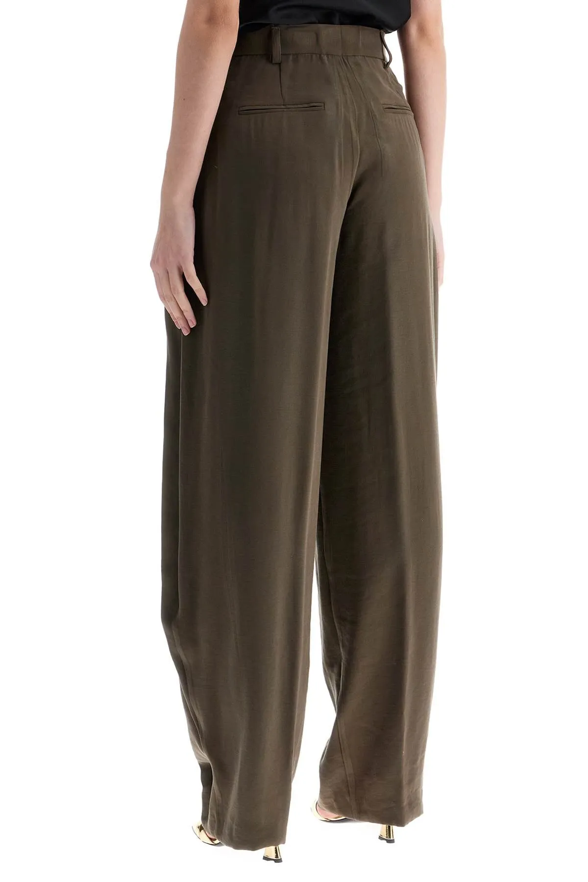 khaki wide leg viscose trousers with front pleats T170471E TNV121 KAKI