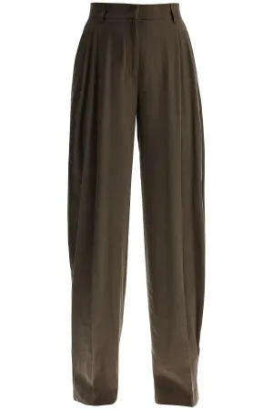 khaki wide leg viscose trousers with front pleats T170471E TNV121 KAKI