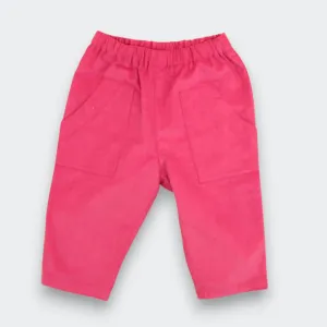 Kids' and Baby Cotton Corduroy Pants - Bright Pink with Front Pocket