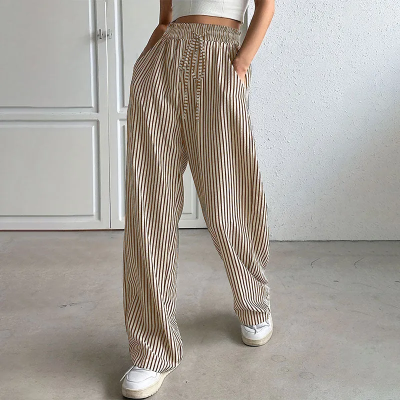 Loose and versatile high-waisted elastic wide-leg pants