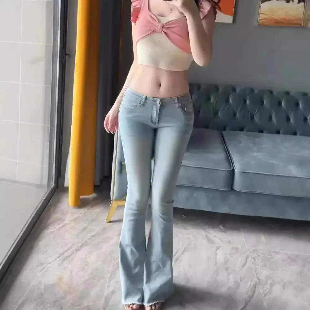 LVSANW Vintage Low-Waist Slimming Jeans Women's Autumn New-Style Draped Petite Horse Pants Versatile Micro-Flared Denim Leggings