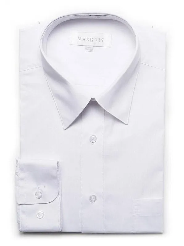 Marquis Mens Classic Fit Solid White Cotton Blend Dress Shirt
