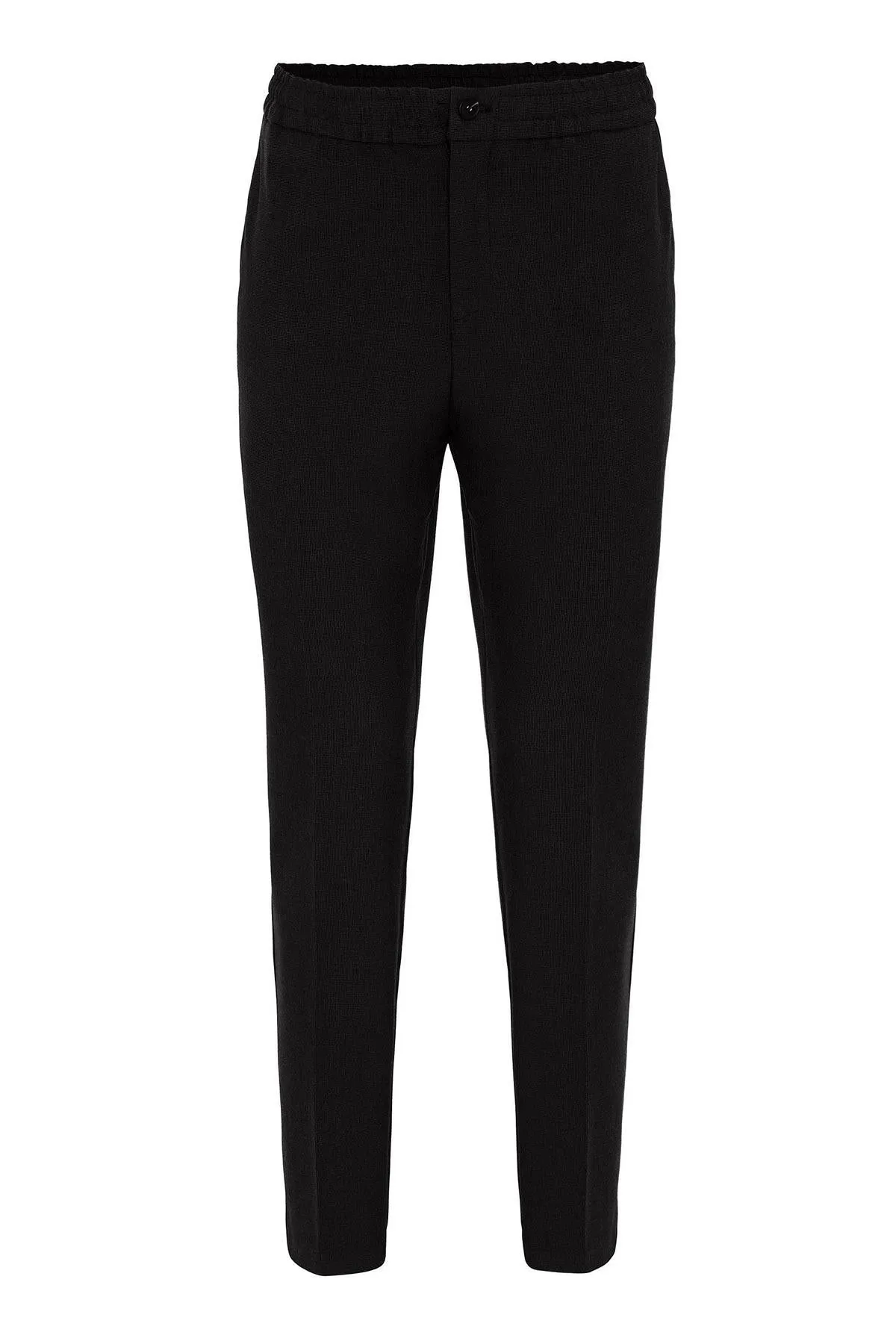 Men's Black Regular Fit  Trousers with Elastic Waist - Wessi