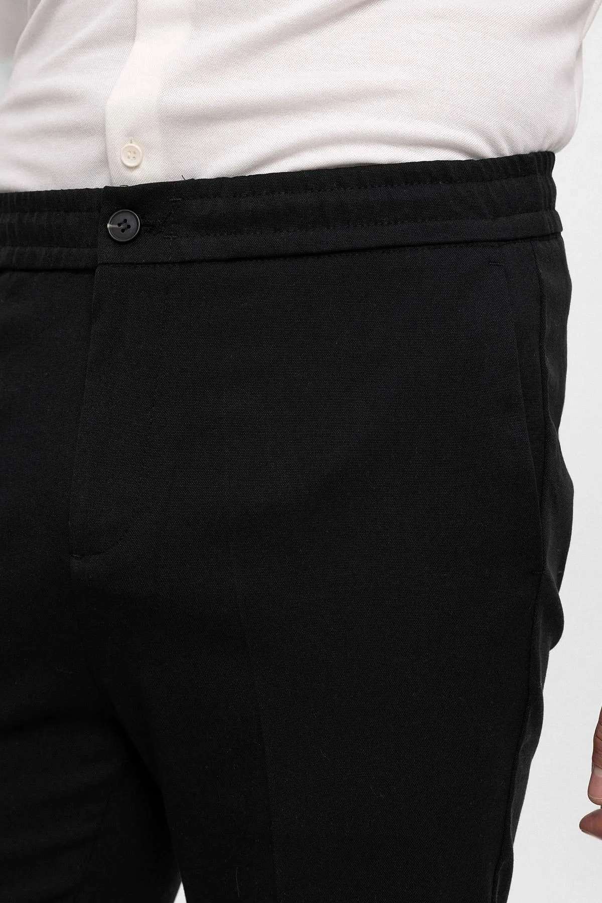 Men's Black Regular Fit  Trousers with Elastic Waist - Wessi