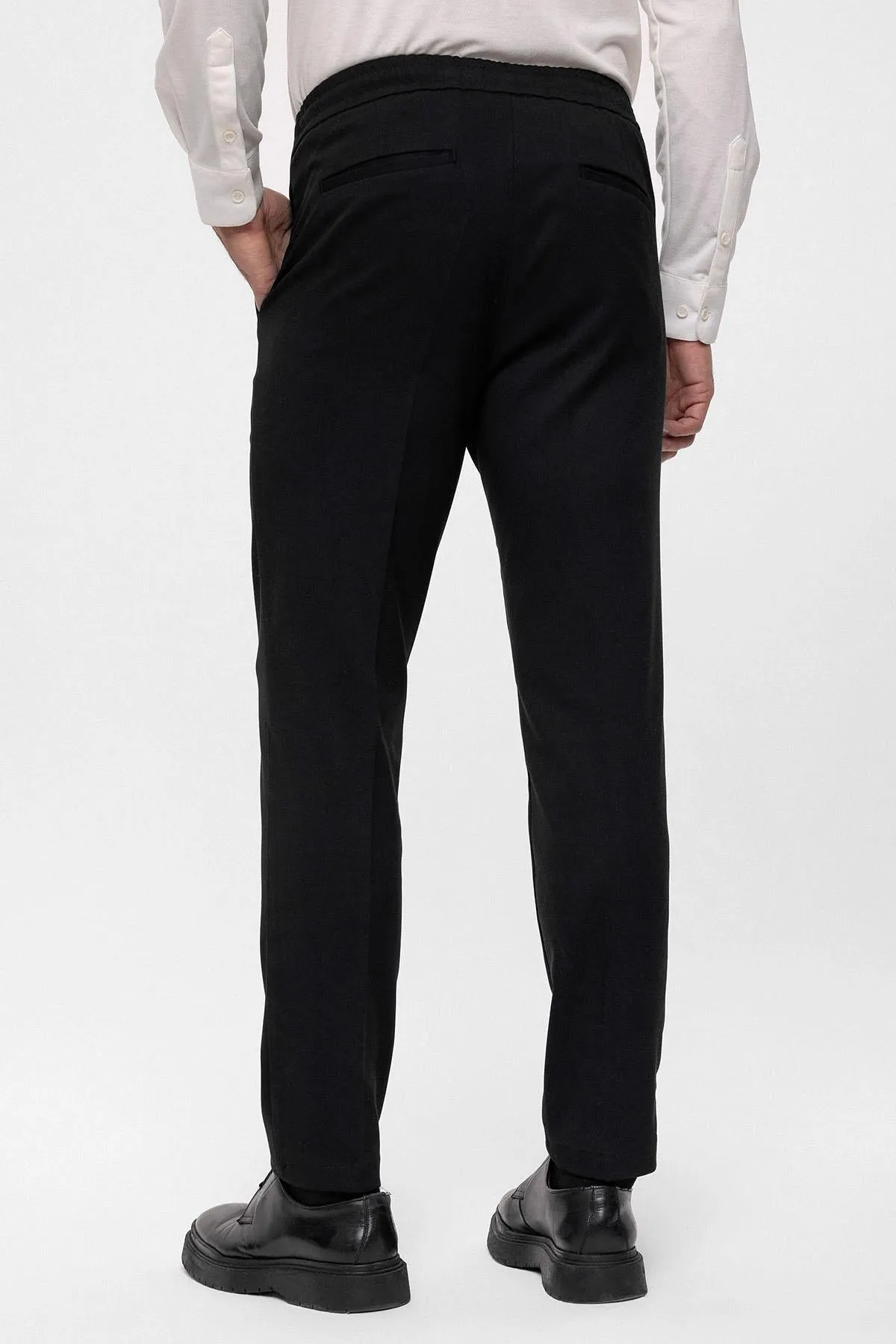 Men's Black Regular Fit  Trousers with Elastic Waist - Wessi