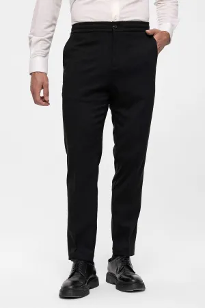 Men's Black Regular Fit  Trousers with Elastic Waist - Wessi