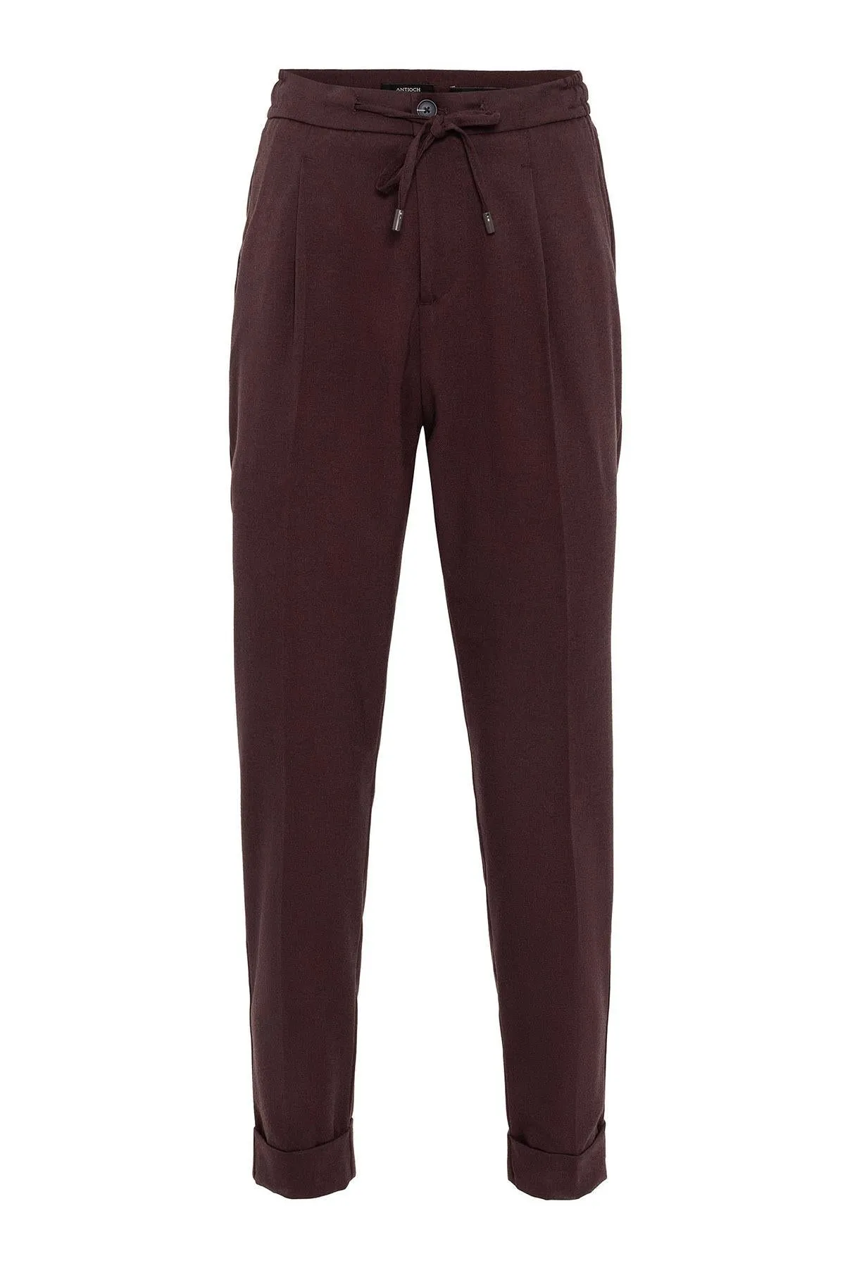 Men's Burgundy Elastic Waist Pleated  Trousers - Wessi