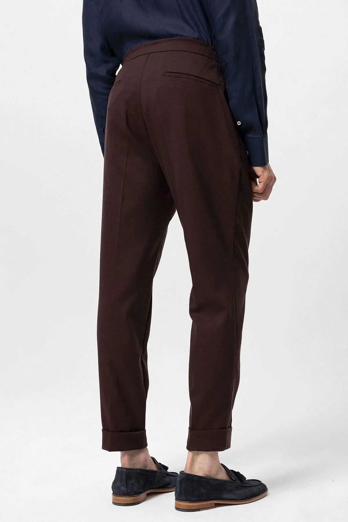 Men's Burgundy Elastic Waist Pleated  Trousers - Wessi