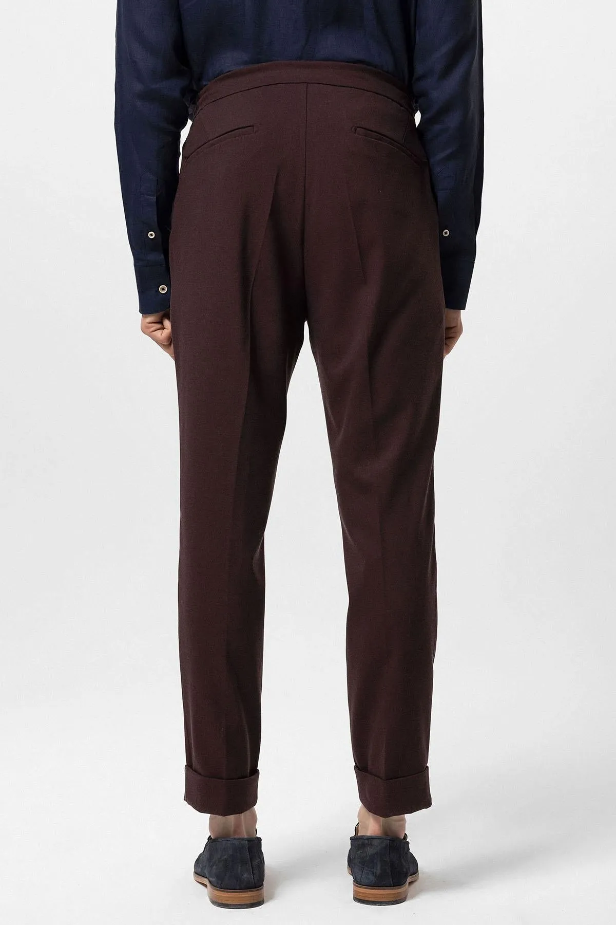 Men's Burgundy Elastic Waist Pleated  Trousers - Wessi