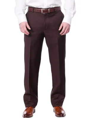 Men's Classic Fit Solid Dark Brown Flat Front Wool Dress Pants