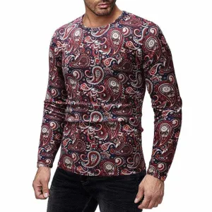 Men's Spring Printed Long-sleeve Simple Round Neck Shirts