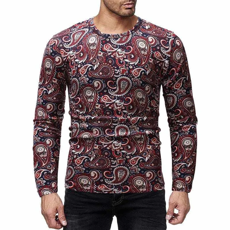 Men's Spring Printed Long-sleeve Simple Round Neck Shirts