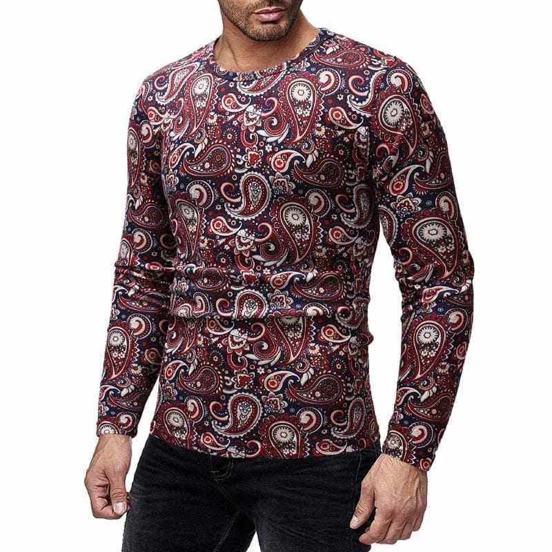 Men's Spring Printed Long-sleeve Simple Round Neck Shirts