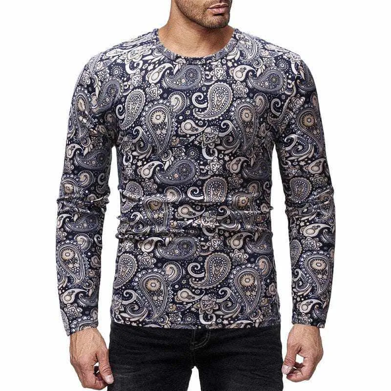 Men's Spring Printed Long-sleeve Simple Round Neck Shirts