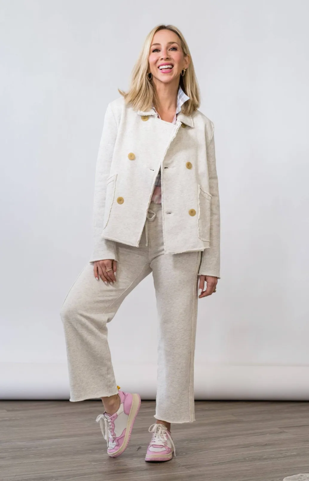 Mini Belfast Crop Peacoat in Heather White Melange