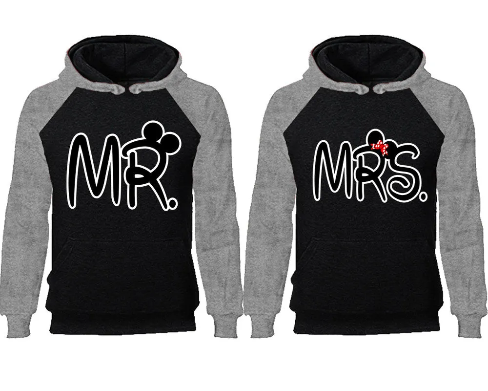Mr. & Mrs. Couple Matching Raglan Hoodies – Comfortable Unisex Pullover | Sold Separately in Sizes & Colors
