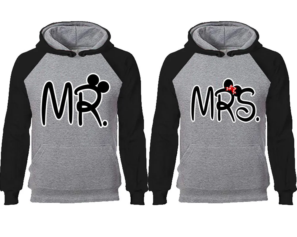 Mr. & Mrs. Couple Matching Raglan Hoodies – Comfortable Unisex Pullover | Sold Separately in Sizes & Colors