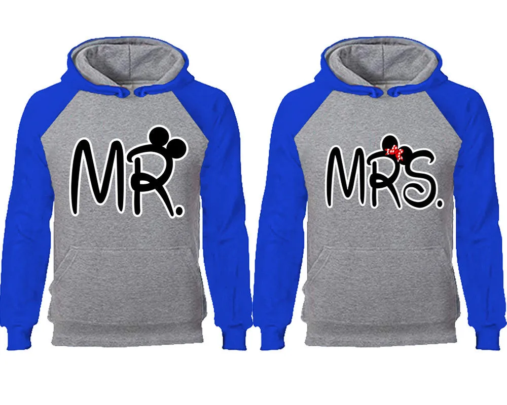 Mr. & Mrs. Couple Matching Raglan Hoodies – Comfortable Unisex Pullover | Sold Separately in Sizes & Colors
