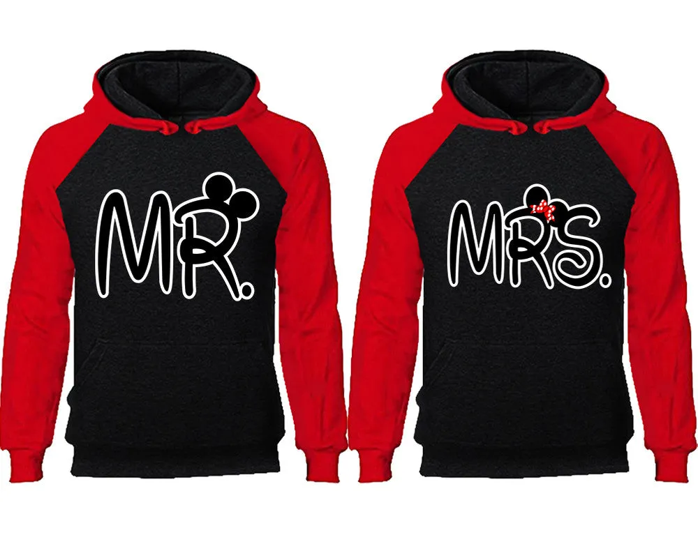 Mr. & Mrs. Couple Matching Raglan Hoodies – Comfortable Unisex Pullover | Sold Separately in Sizes & Colors