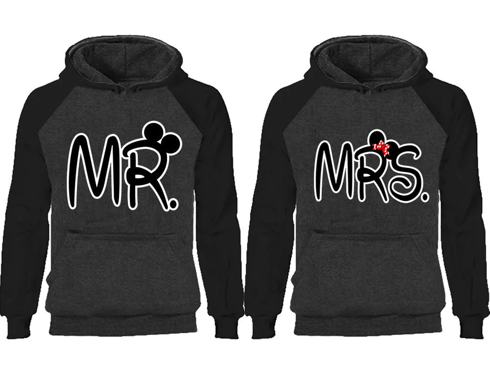 Mr. & Mrs. Couple Matching Raglan Hoodies – Comfortable Unisex Pullover | Sold Separately in Sizes & Colors