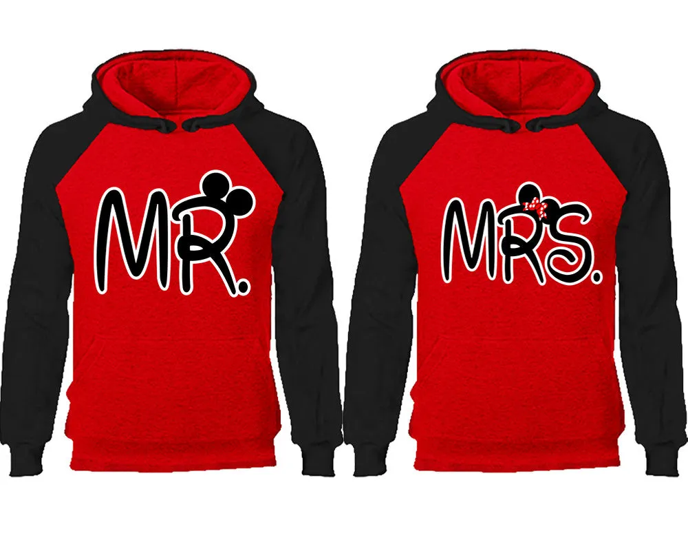 Mr. & Mrs. Couple Matching Raglan Hoodies – Comfortable Unisex Pullover | Sold Separately in Sizes & Colors