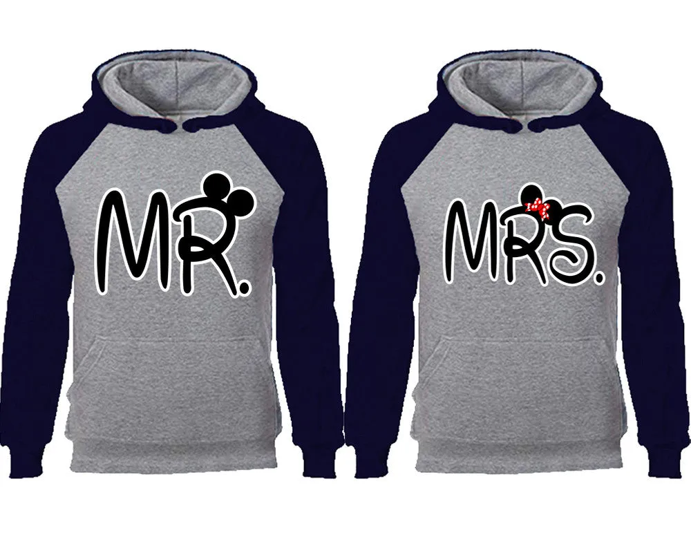 Mr. & Mrs. Couple Matching Raglan Hoodies – Comfortable Unisex Pullover | Sold Separately in Sizes & Colors