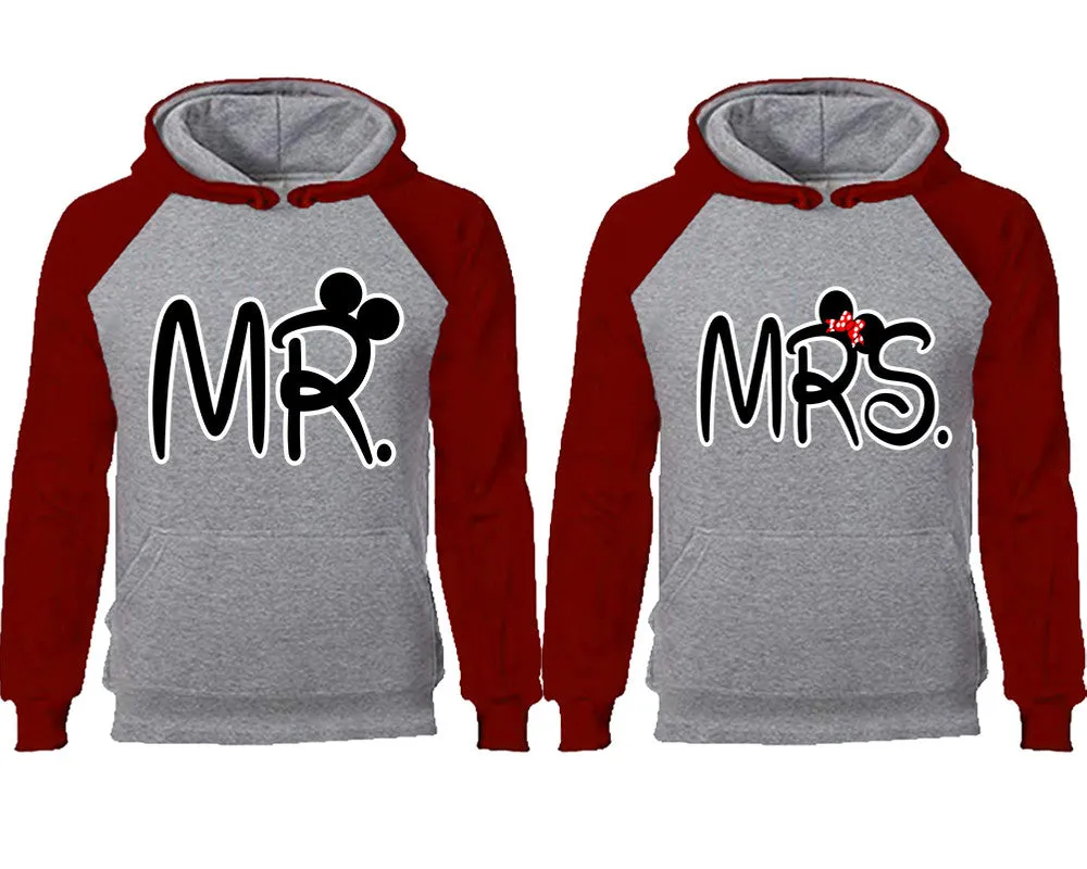 Mr. & Mrs. Couple Matching Raglan Hoodies – Comfortable Unisex Pullover | Sold Separately in Sizes & Colors
