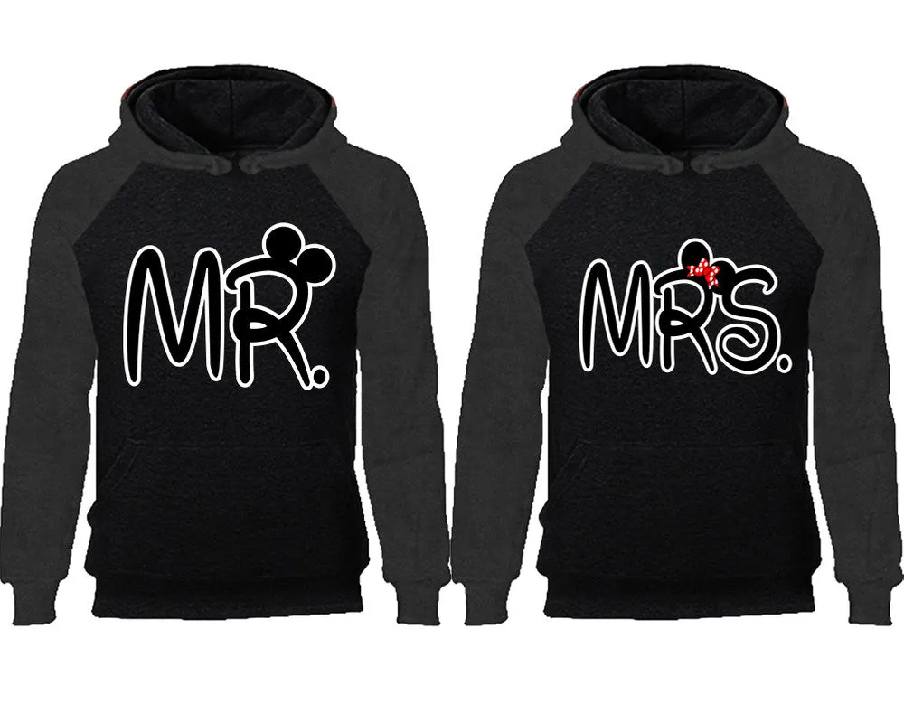 Mr. & Mrs. Couple Matching Raglan Hoodies – Comfortable Unisex Pullover | Sold Separately in Sizes & Colors