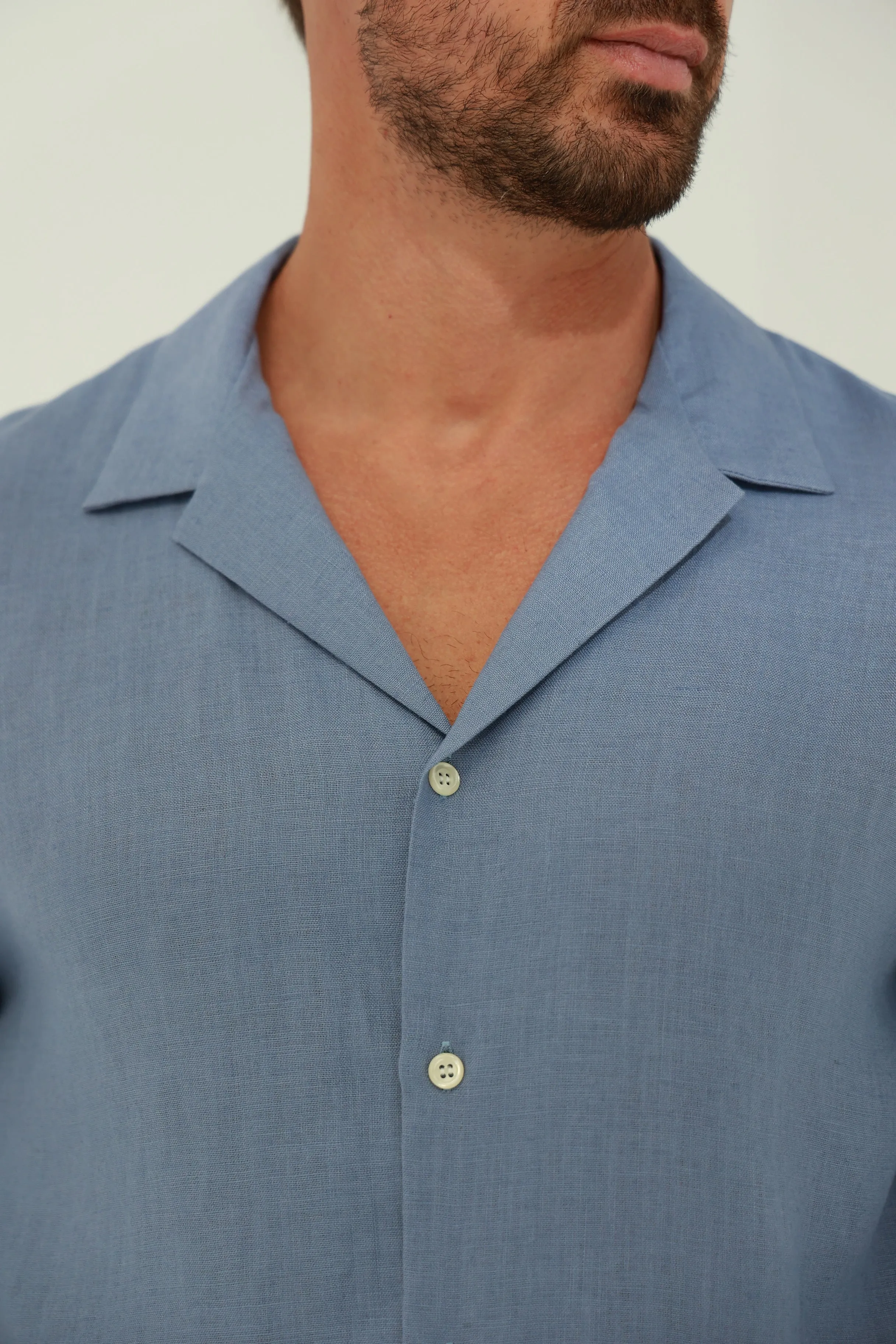 Occhi Men's Pure Linen Shirt Blue