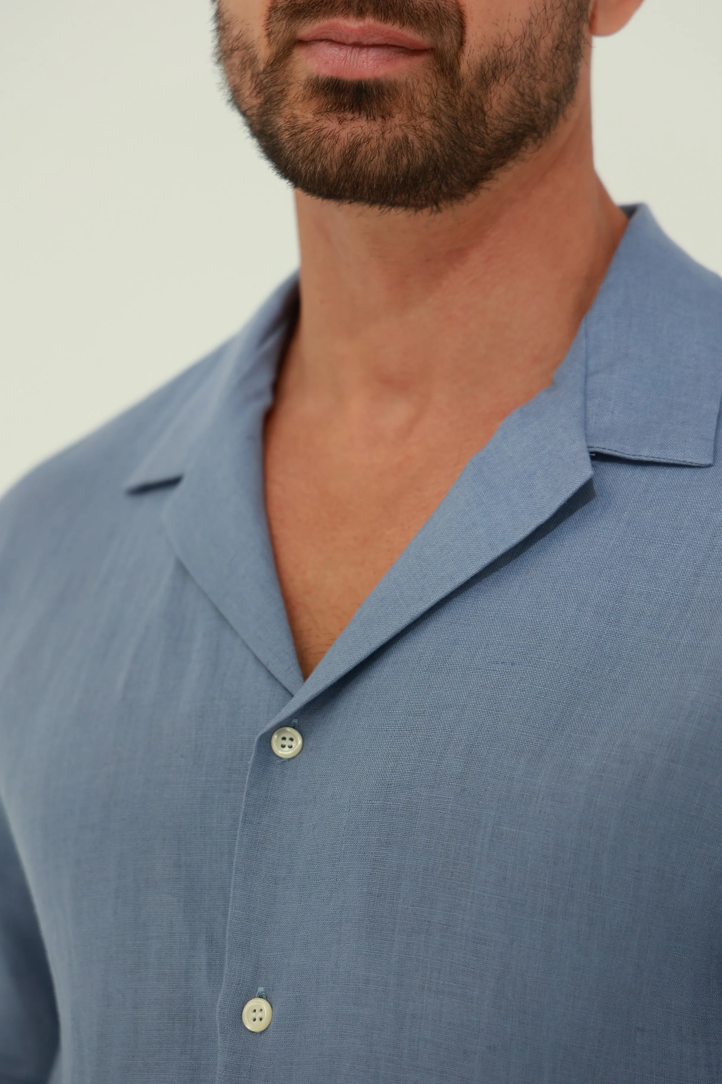 Occhi Men's Pure Linen Shirt Blue
