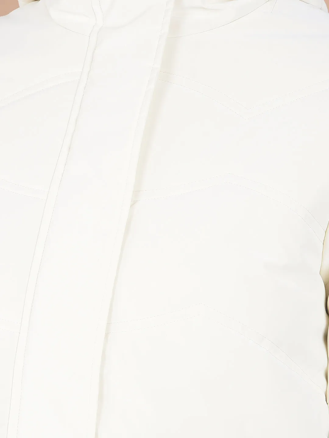 Off White Hooded Neck Puffer Jacket