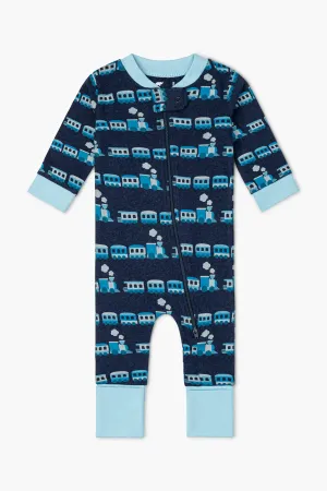 One-Piece Baby Pajamas_Blue Trains