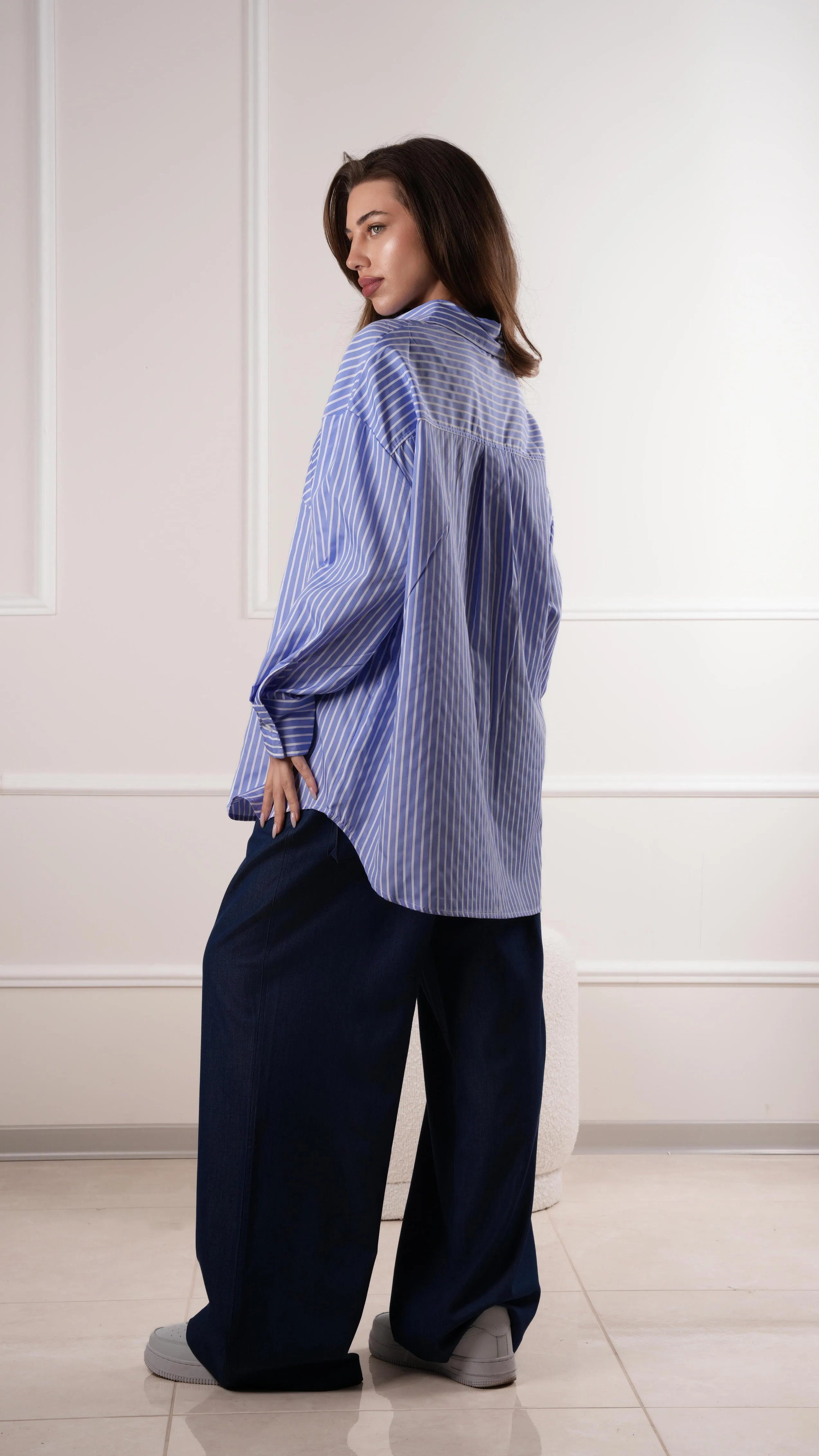 Oversized striped embroidered shirt wholesale