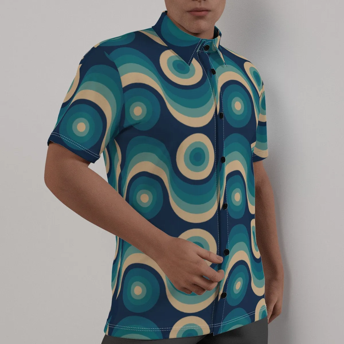Retro Shirt Men, Retro Top Men, 60s Top Men, 60s style shirt, Blue Shirt Men, Geometric Shirt Men, Mid Century Top, 60s inspired Top