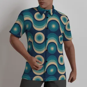 Retro Shirt Men, Retro Top Men, 60s Top Men, 60s style shirt, Blue Shirt Men, Geometric Shirt Men, Mid Century Top, 60s inspired Top